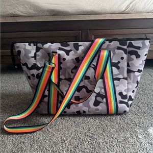 HAUTE SHORE Morgan Weekender Camouflage Tote with Rainbow Straps